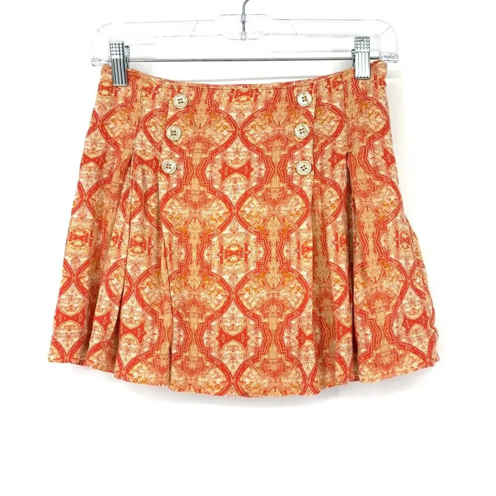 Free People Skirt Women's Size 0 Poppy Peach Boho Print Lover's Lane Mini Orange